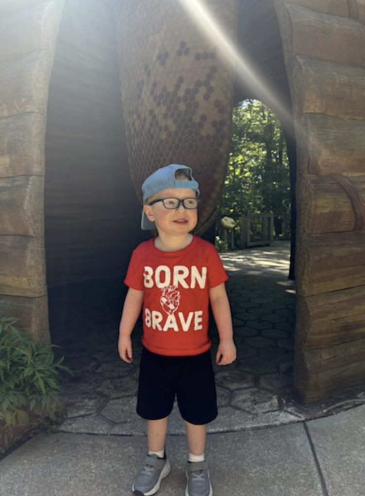 Carter in a Born Brave shirt at the zoo
